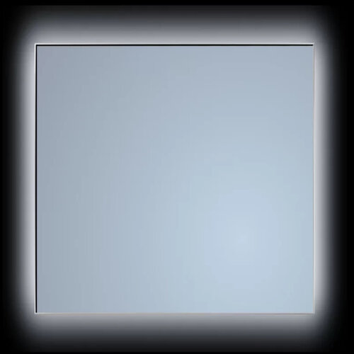 Spiegel Sanicare Q-Mirrors 65x70 cm Vierkant Met Rondom LED Cold White, Omlijsting Mat Zwart incl. ophangmateriaal Met Afstandsbediening 