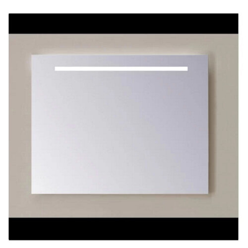 Spiegel Sanicare Q-Mirrors 90x60 cm PP-Geslepen Vierkant Met Aan De Bovenkant Gezandstraalde Strook LED Warm White en Afstandsbediening incl. ophangmateriaal 