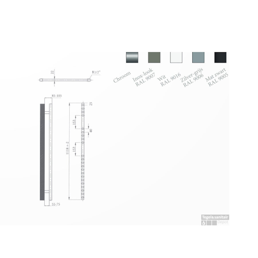 Radiator Sanicare Snode Met Wifi 111,8 x 45 cm Mat Zwart Met Thermostaat Zwart