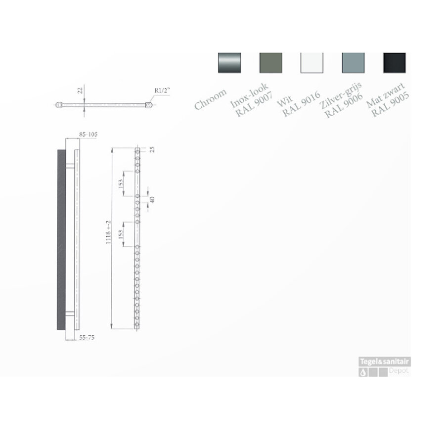 Radiator Sanicare Snode Met Wifi 111,8 x 60 cm Inox-Look Met Thermostaat Chroom