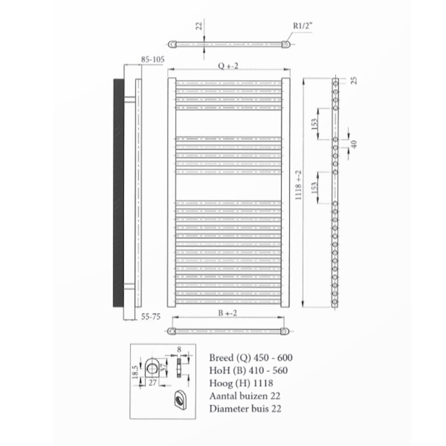 Radiator Sanicare Snode Met Wifi 111,8 x 60 cm Wit Met Thermostaat Wit