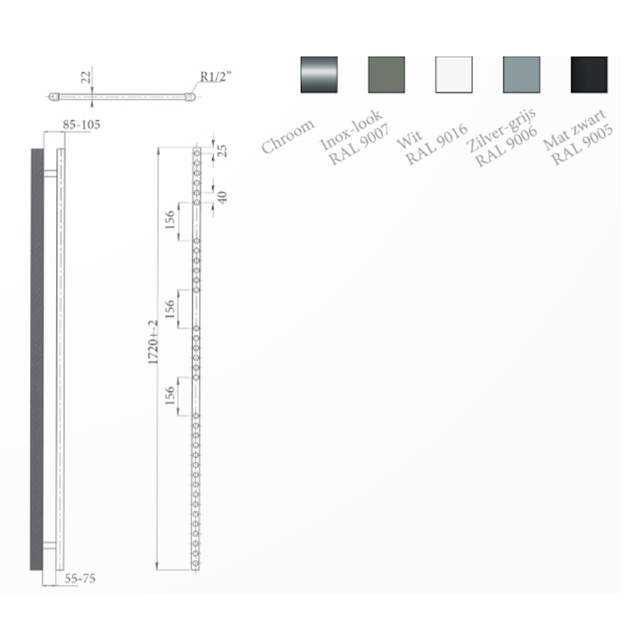 Radiator Sanicare Snode Met Wifi 111,8 x 60 cm Inox-Look Met Thermostaat Zwart