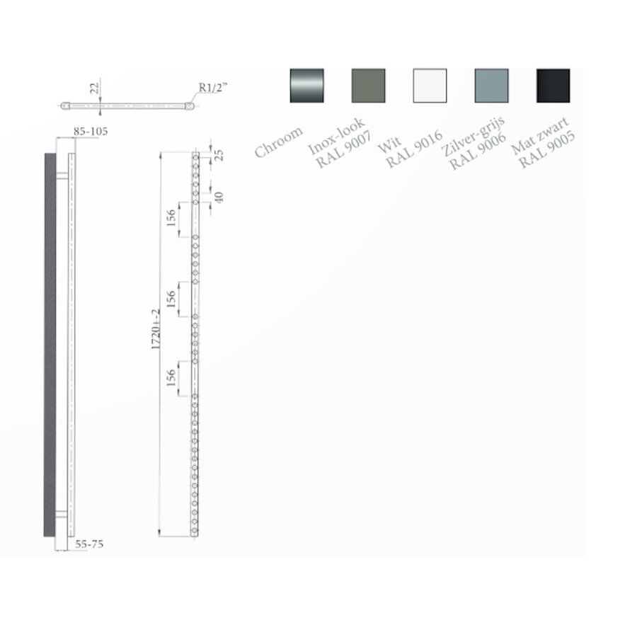 Radiator Sanicare Snode Met Wifi 111,8 x 60 cm Zilver Grijs Met Thermostaat Zwart