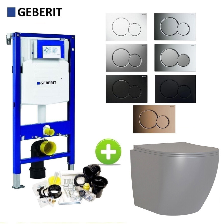 Geberit UP320 Toiletset Compleet | Inbouwreservoir | Mudo Mat Grijs Randloos | Drukplaat