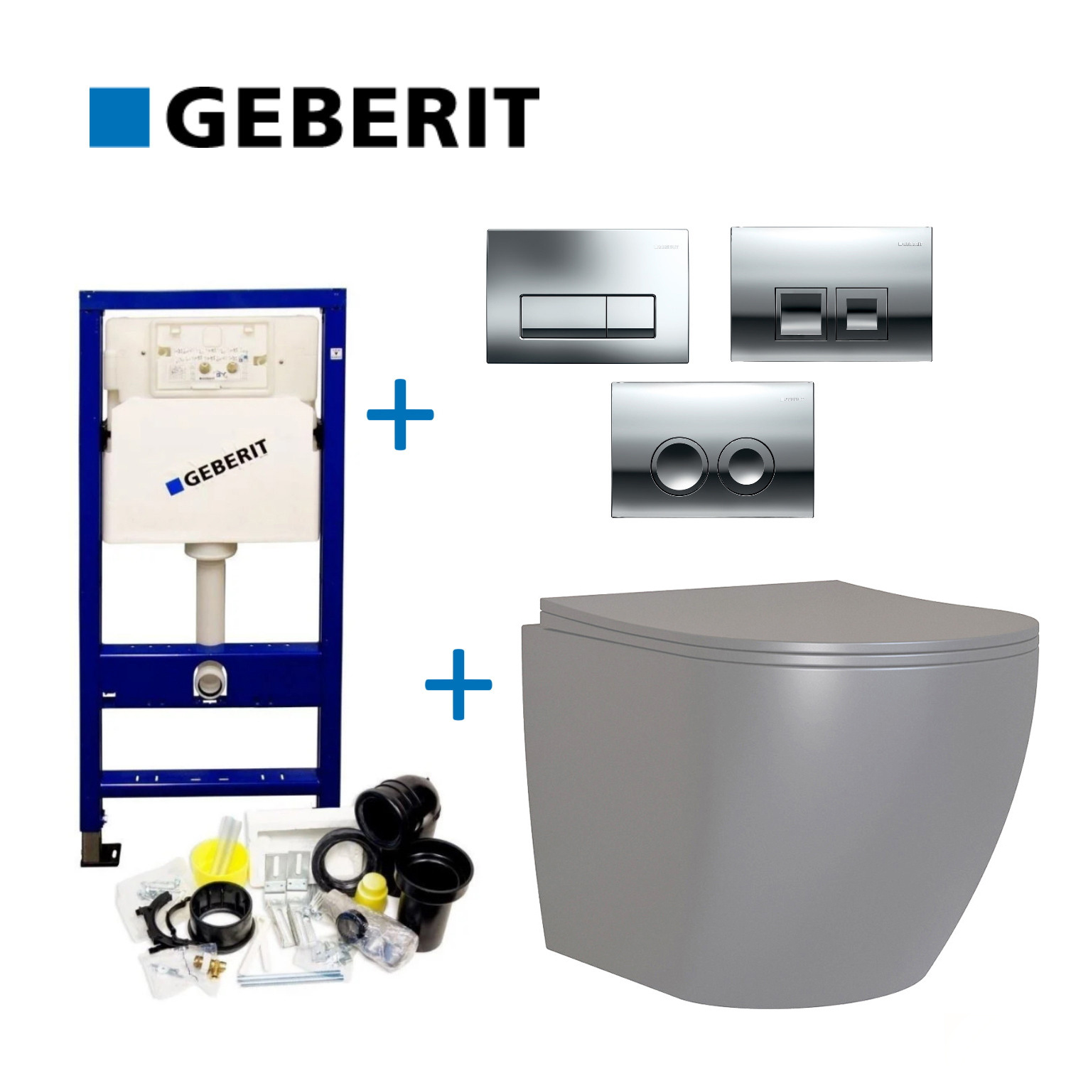 Geberit UP100 Toiletset Compleet | Inbouwreservoir | Grijs Mudo Randloos | Drukplaat Design