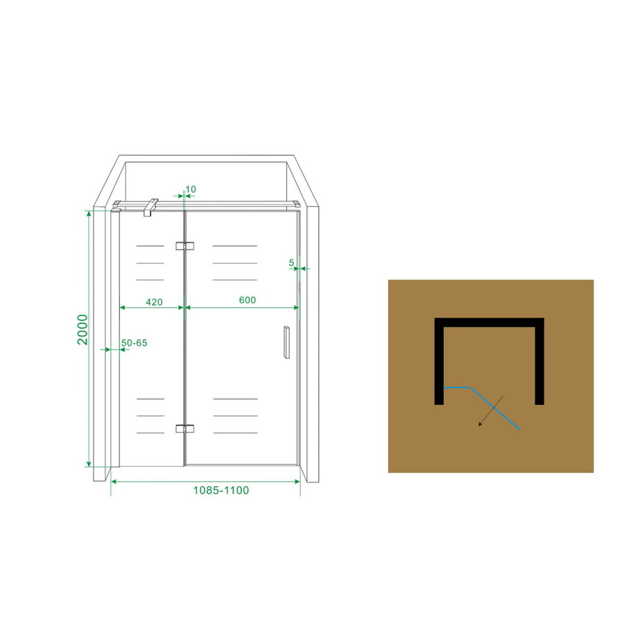 Wiesbaden nis swingdeur + vast paneel 110 (60-50) x 200 NANO