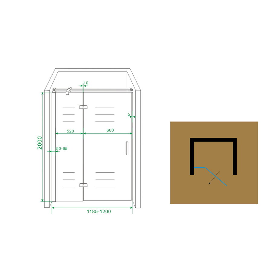 Wiesbaden nis swingdeur + vast paneel 120 (60-60) x 200 NANO