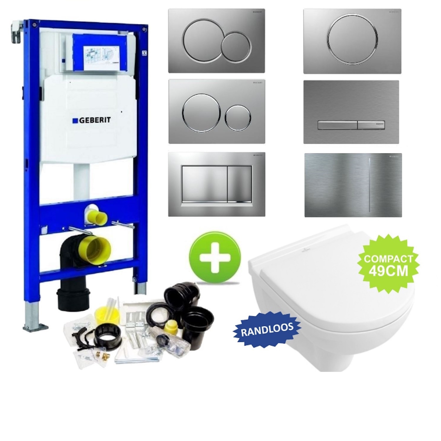 Geberit UP320 Toiletset 54 Villeroy & Boch O.Novo DirectFlush Compact Met Bril En Drukplaat