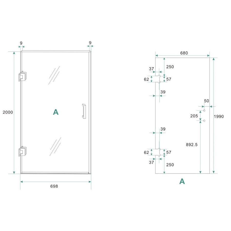 Wiesbaden profielloze nisdeur 700x2000 8mm NANO glas