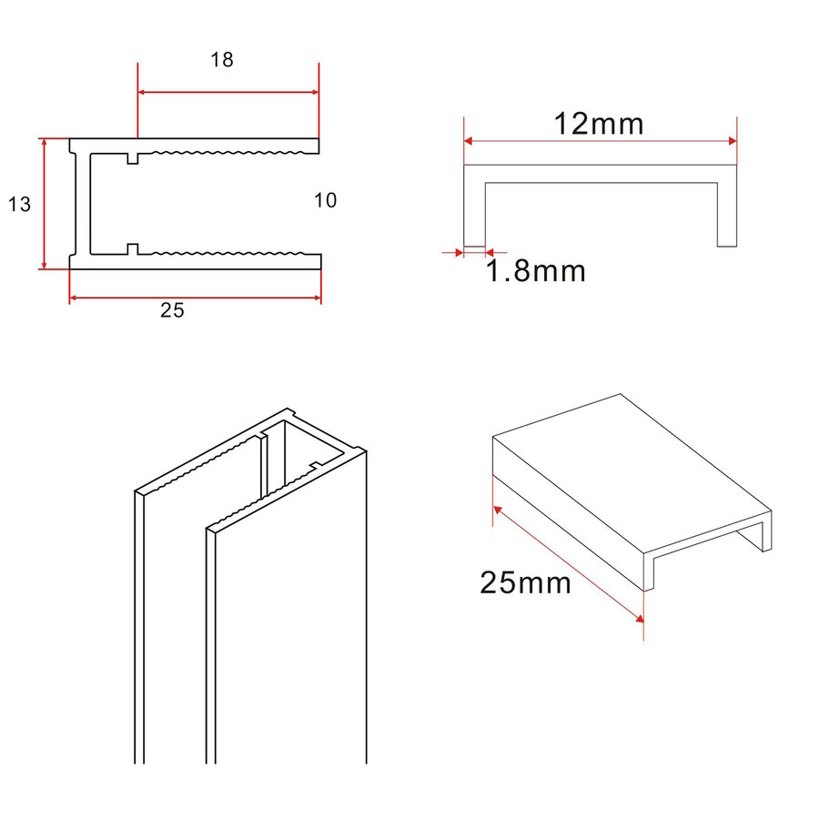 Wiesbaden Slim profielset+stabilisatiestang 120cm chroom