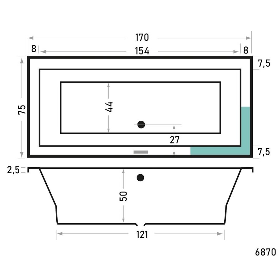 Ligbad Society 170X75X50 cm Mat Wit