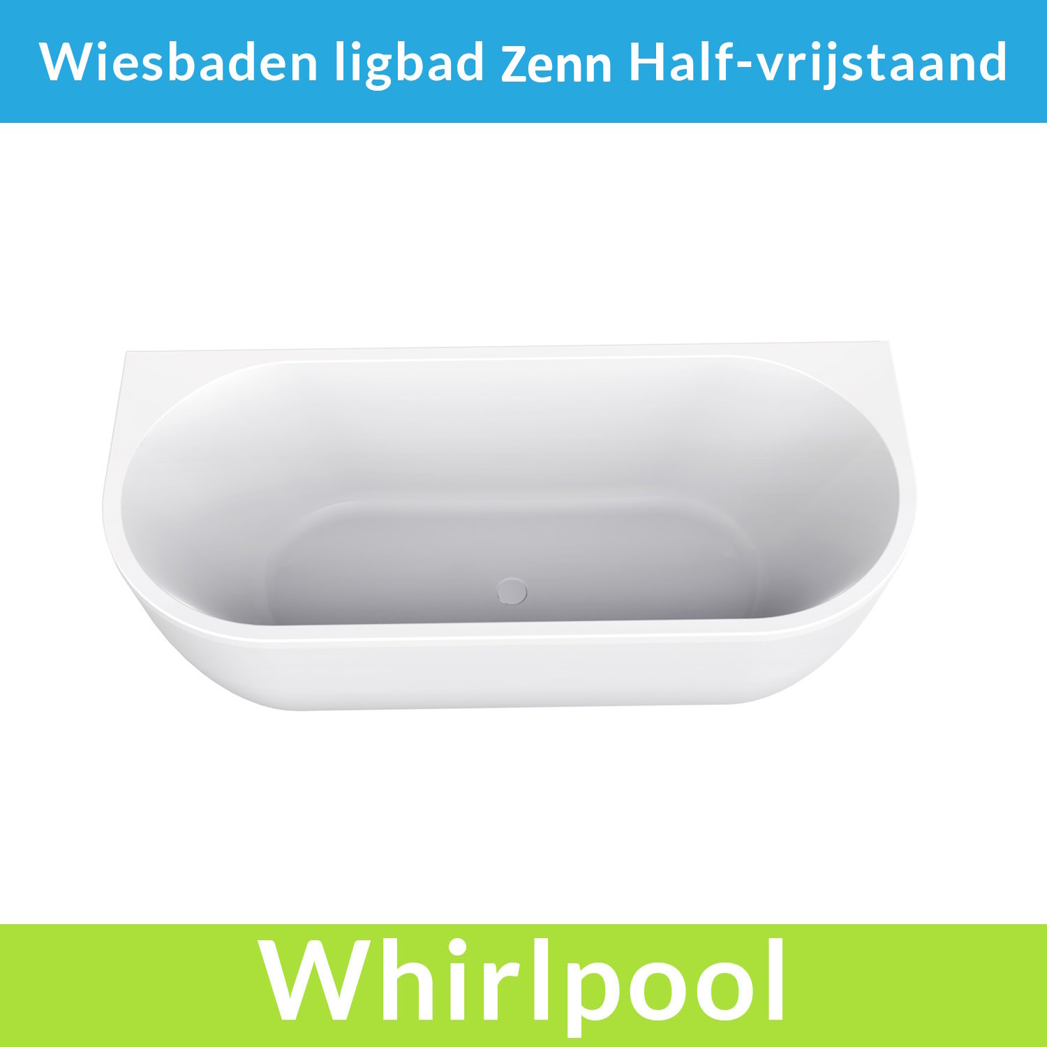 Wiesbaden Half Vrijstaande Whirlpool Zenn 180x80x58 cm Luchtsysteem Met Gunmetal Jets Glans Wit
