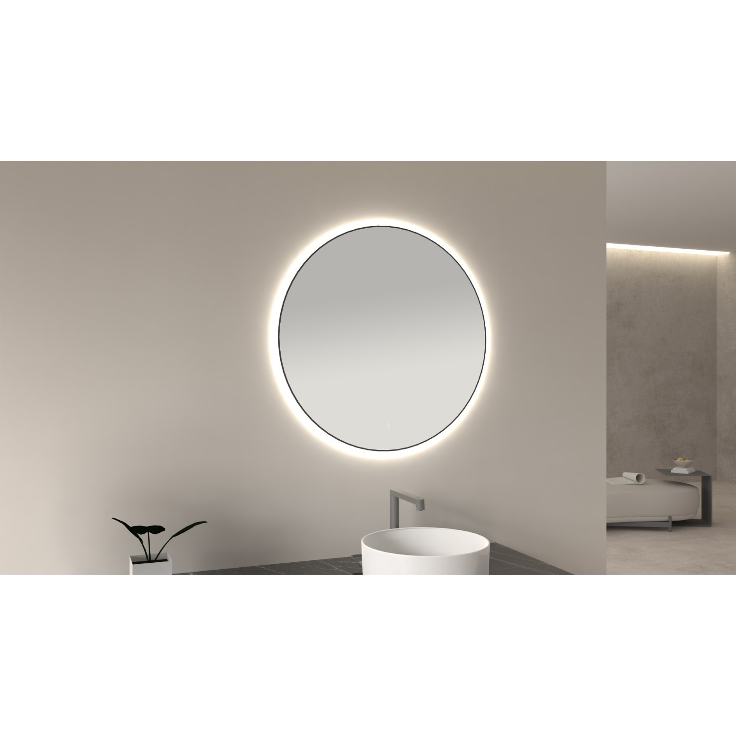 Wiesbaden Ronde Spiegel Novi met LED, Dimbaar 80 cm Mat Zwart