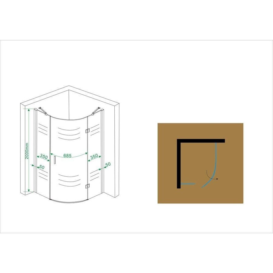 Douchecabine Kwartronde 90X90X200Cm 8Mm Veiligheidsglas