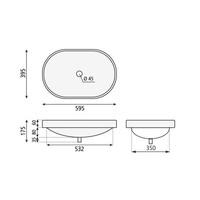 Waskom Sapho Lima Inbouw Ovaal 53.2x39.5x17.5 cm Keramiek Wit