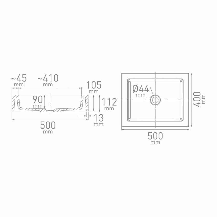 Opbouw Waskom Ziva 50x40x11.2 cm Composiet Mat Wit