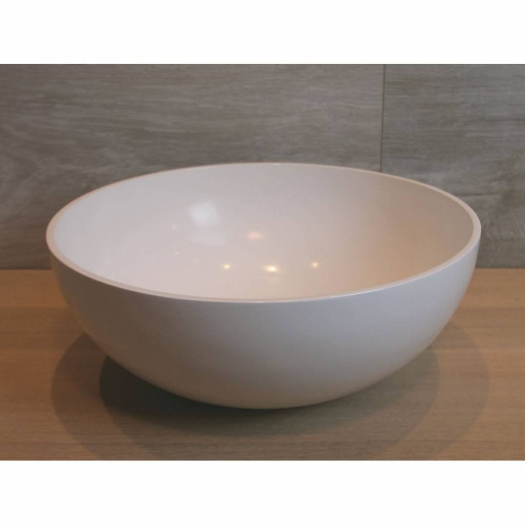 Waskom Luca Sanitair Rond 40x40x15 cm Mineral Stone 8 mm Dik Glans Wit Luca Sanitair
