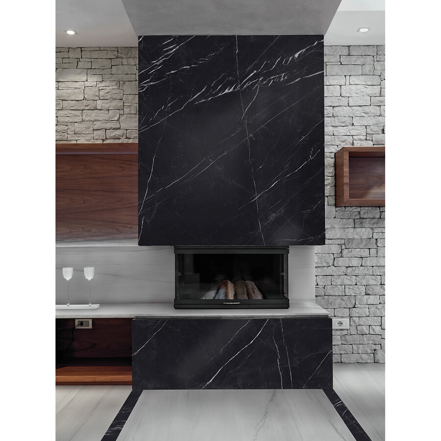 XL Vloertegel Energieker Ekxtreme Levigato Marquina Black Glans Zwart 120x280 cm (prijs per tegel)