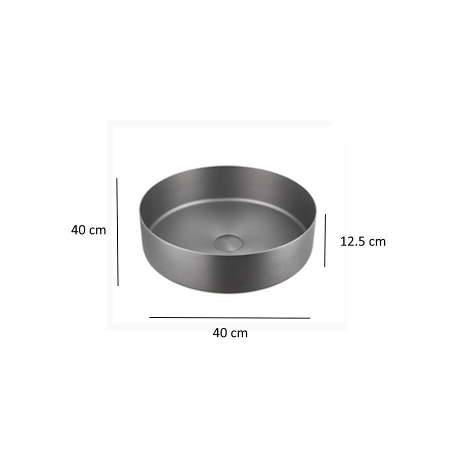 Waskom Sanilux Inclusief Click Waste Gun Metal Geborsteld Rond 40 cm