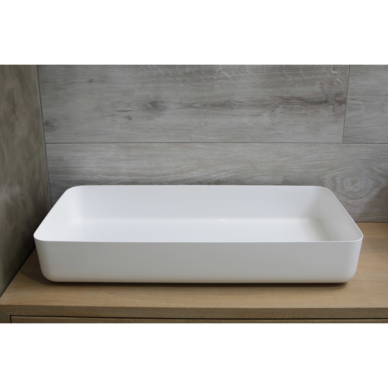 Waskom Opbouw Rechthoekig Luca Sanitair 80x40x13,5 cm Mineraalsteen Glans Wit Luca Sanitair