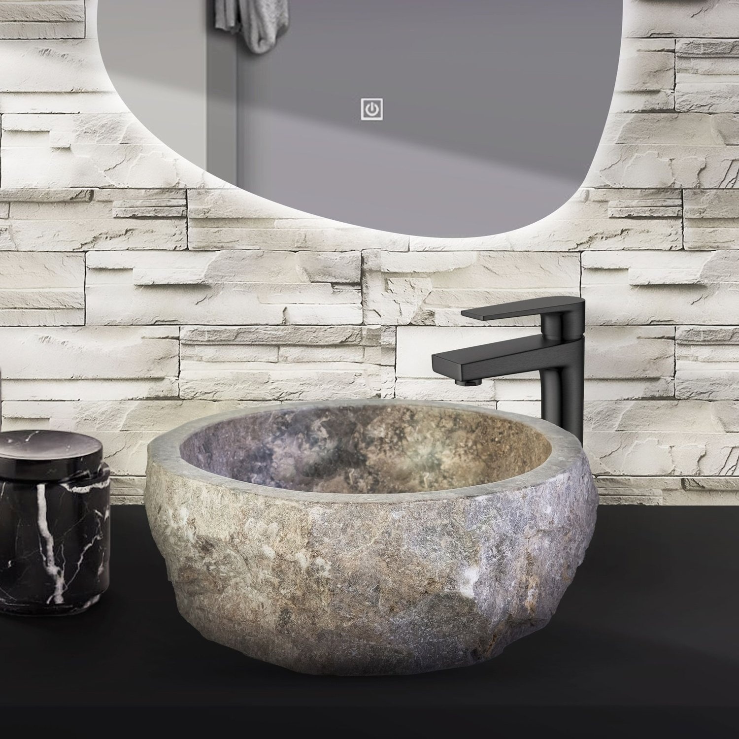 Waskom BWS Stone Rond 30-35x30-35x15 cm Natuurmarmer Grijs BWS