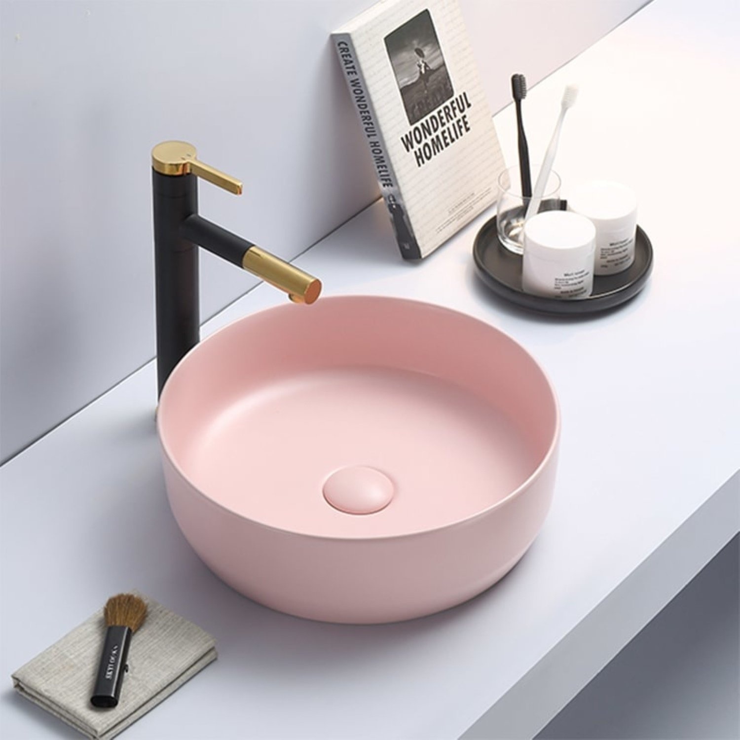 Waskom Sanilux Victoria Color Line Rond 39 cm Inclusief Click Waste Mat Pastel Roze Sanilux