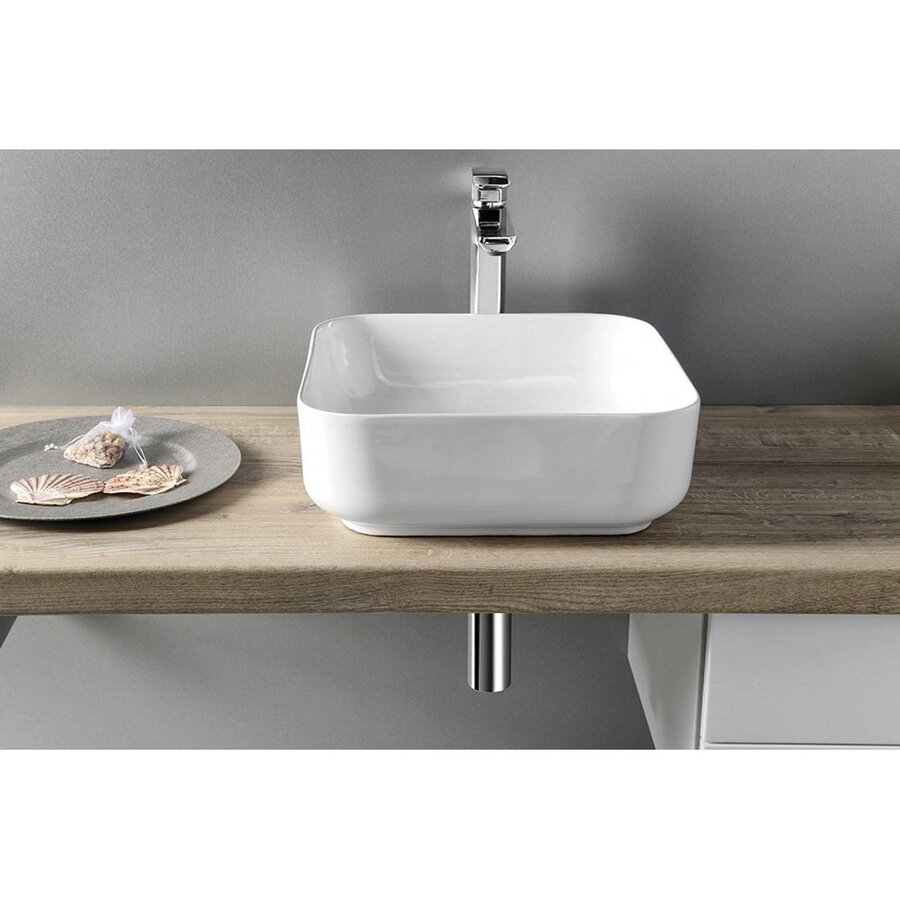 Waskom Opbouw Sapho Prata Vierkant 39.5x14.5 cm Keramiek Wit