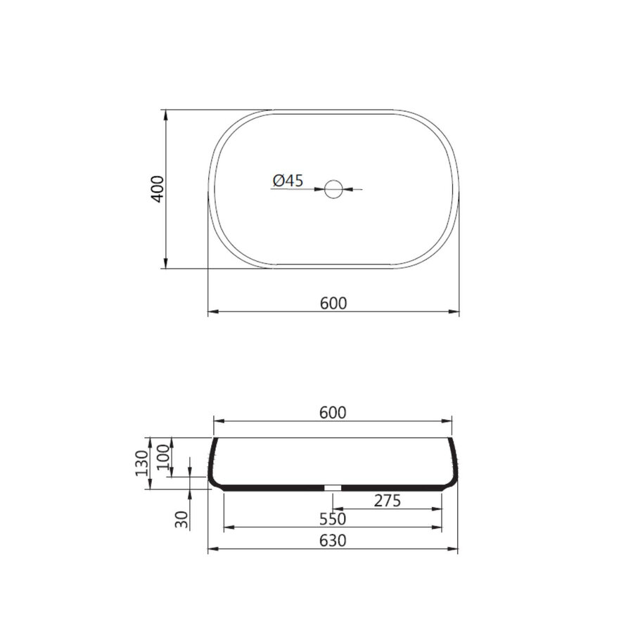 Waskom Opbouw Sapho Jumper Ovaal 60x40x13 Keramiek Wit