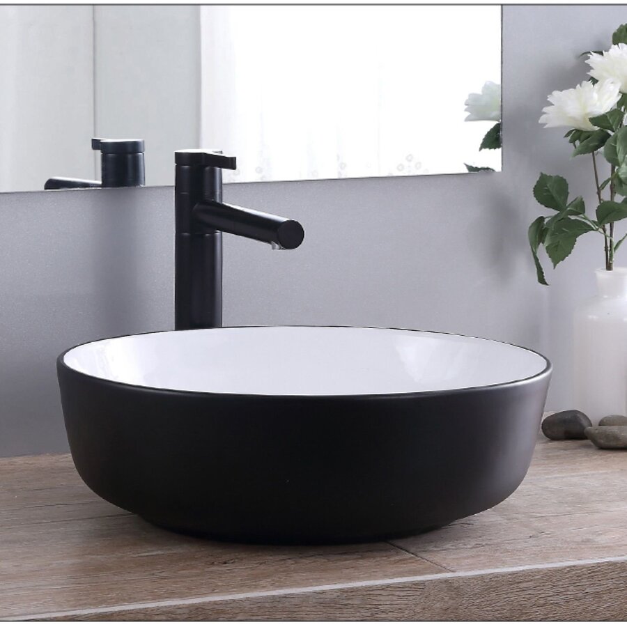 Opbouw Waskom Rond Boss & Wessing Pura 42x13 cm Wit met Zwarte Buitenkant