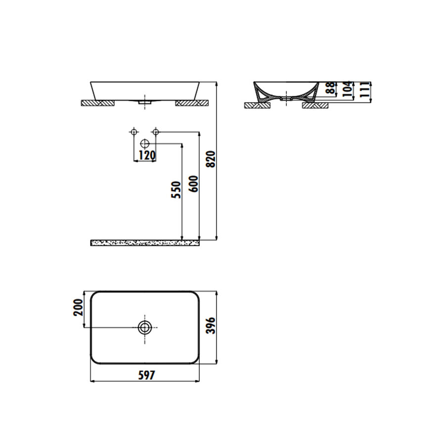 Waskom Aquasplash Xtreme Opbouw Wastafel Rechthoek 60x40 cm Mat Zwart