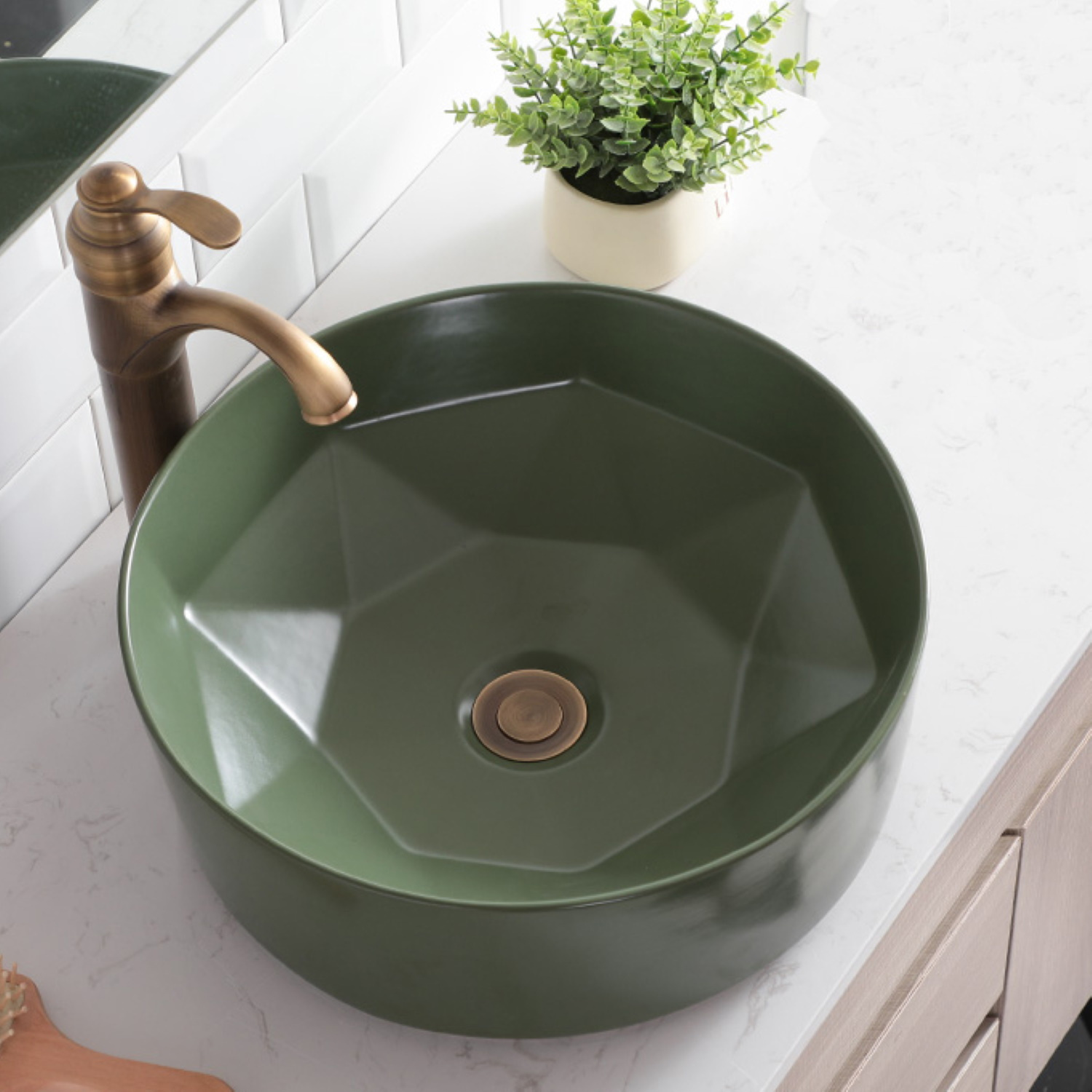 Waskom Opbouw Rond Boss & Wessing Evita 40x14,5 cm Mat Groen Aqua Splash