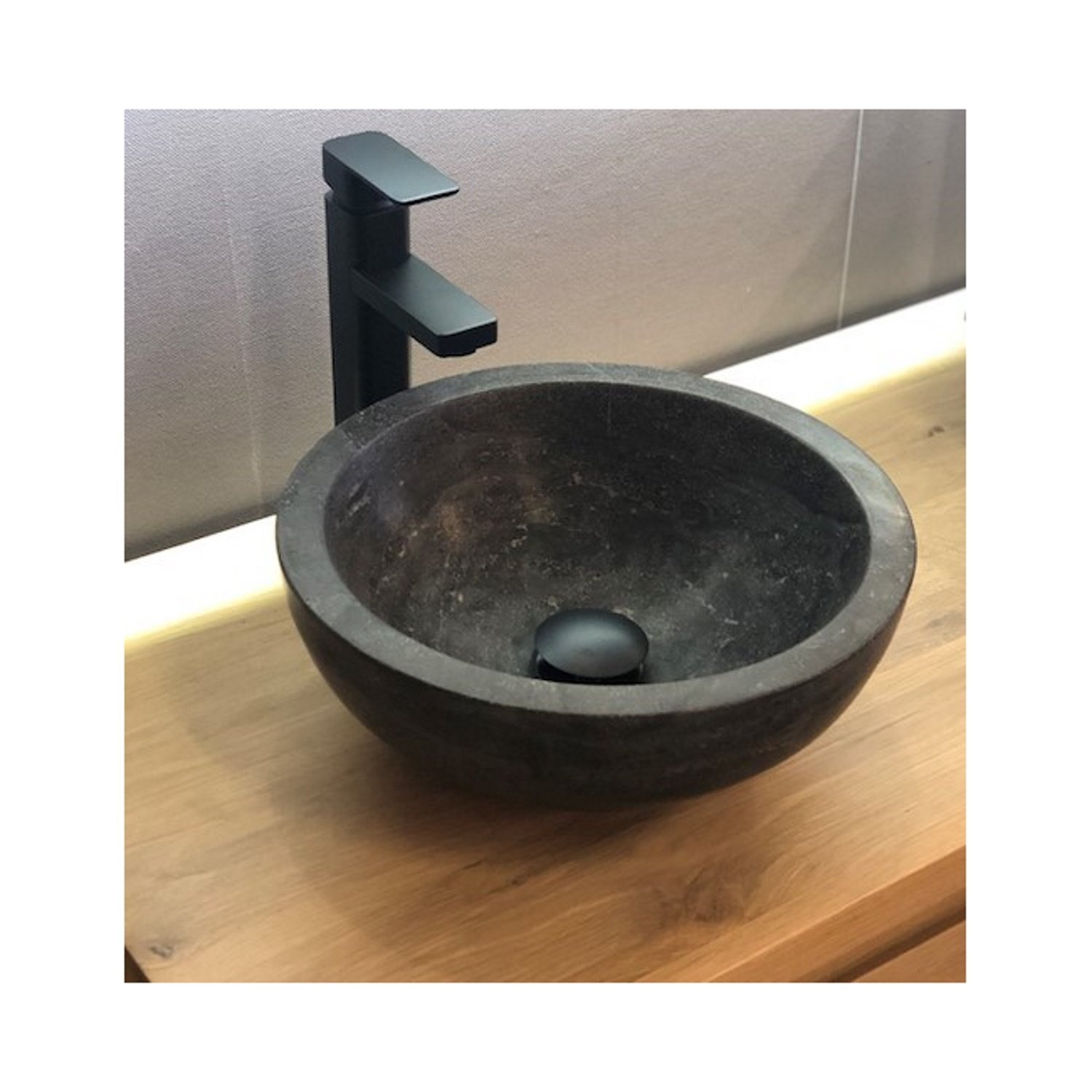 Waskom Casajoy Rond Natuursteen 35x15 cm Massive Zwart Casajoy