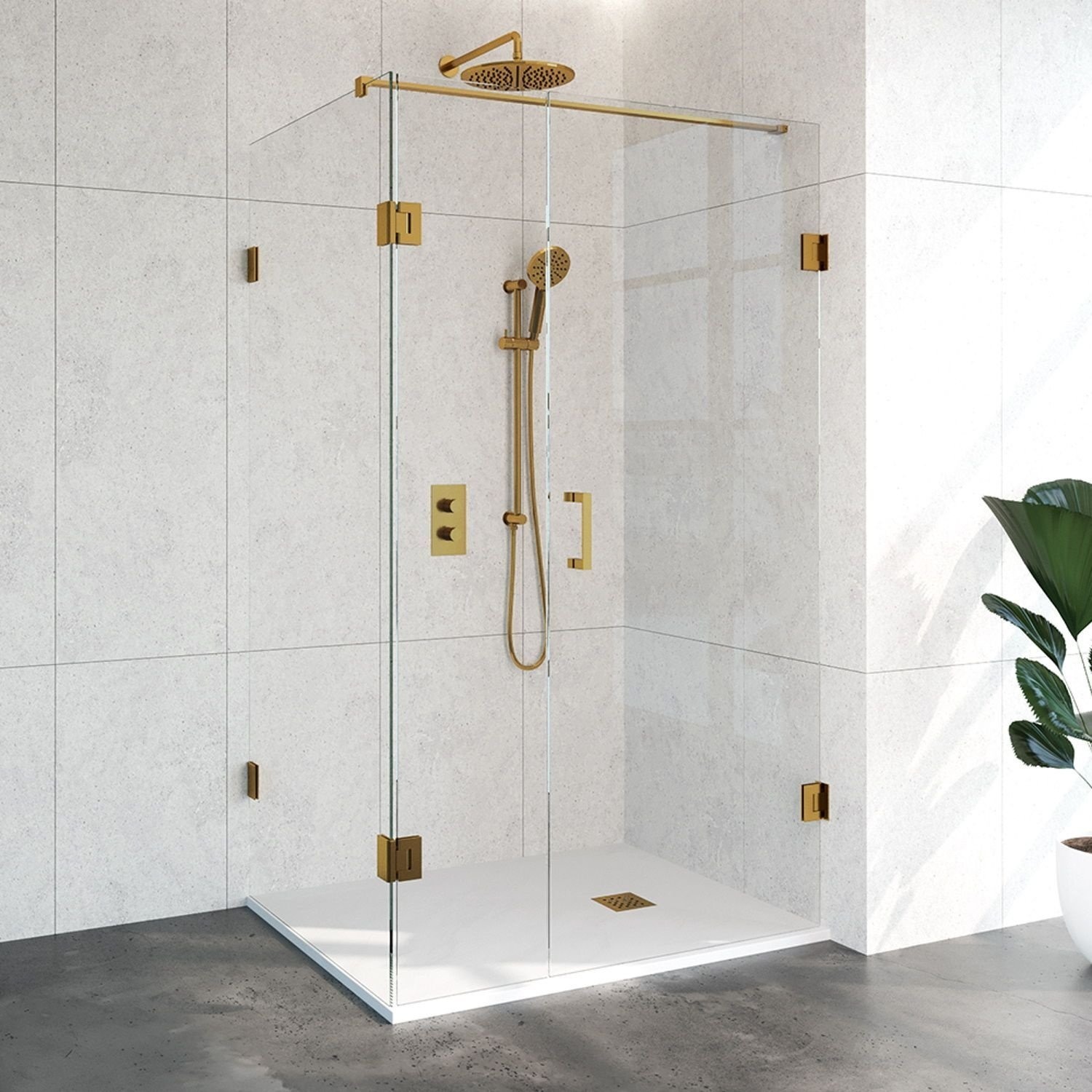 Douchecabine Compleet Just Creating Profielloos 3-Delig Dubbel Draaibaar 90x120 cm Goud Sanitop