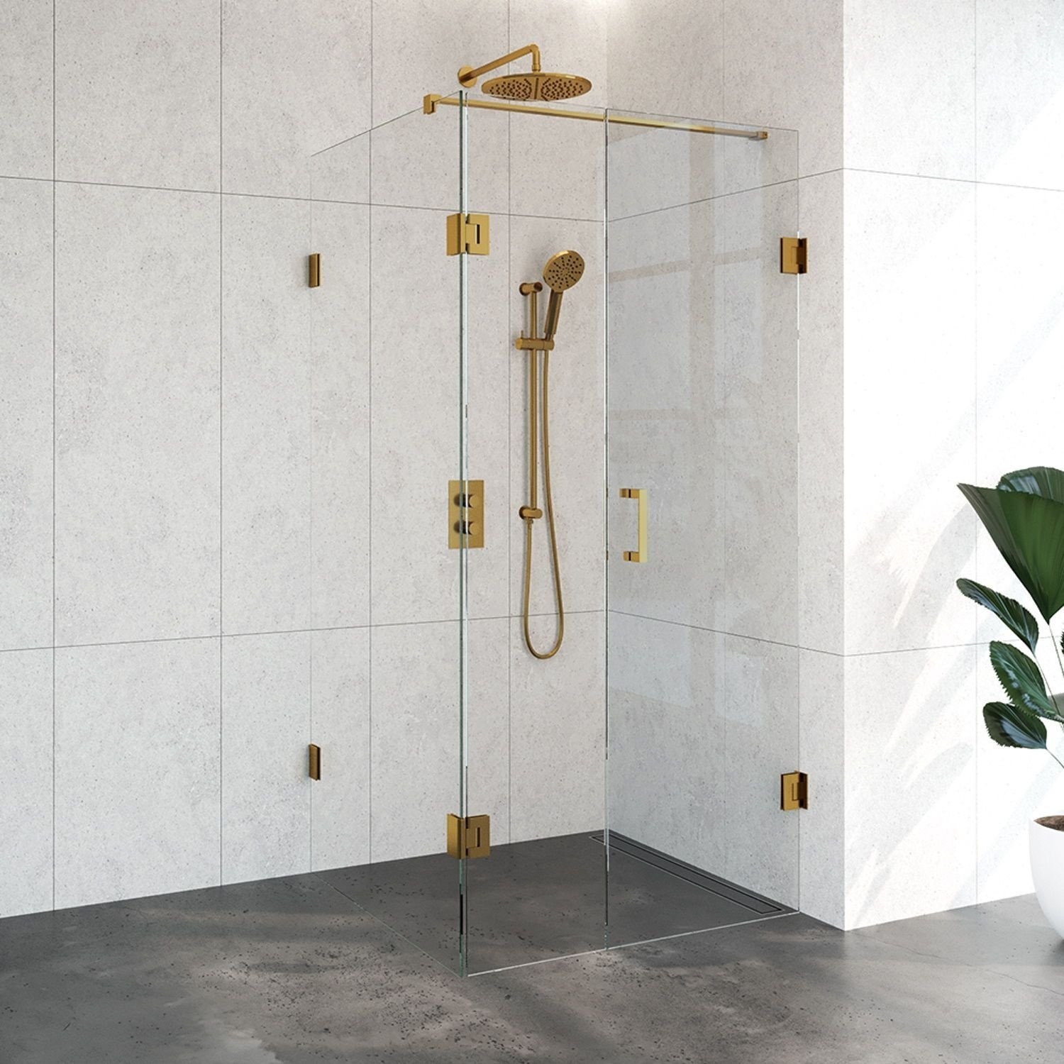 Douchecabine Compleet Just Creating Profielloos 3-Delig Dubbel Draaibaar 90x100 cm Goud Sanitop