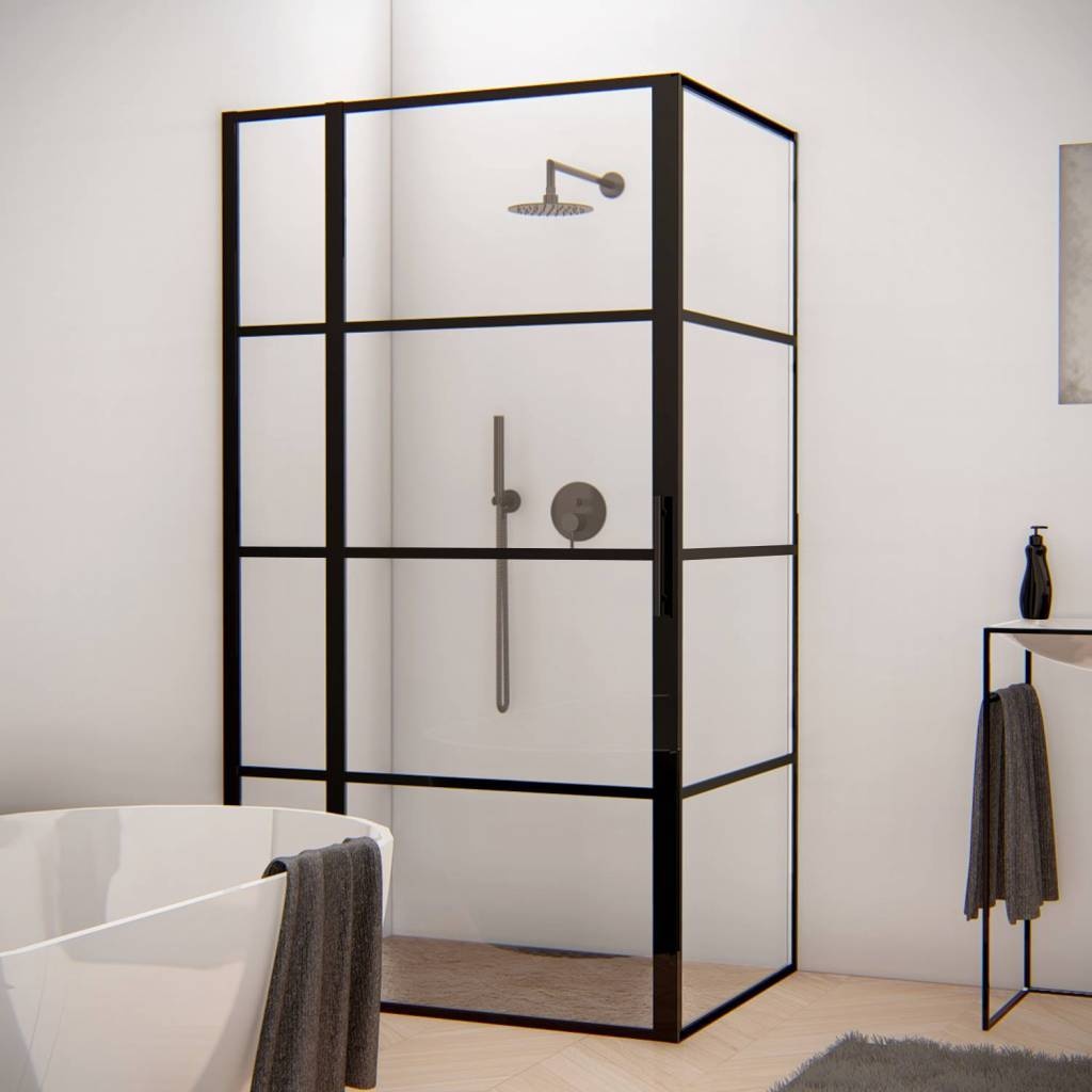 Aqua Splash Douchecabine Frame 140x100 cm 8 mm NANO Glas Mat Zwart Raster - Douchecabine 140x100 cm Frame