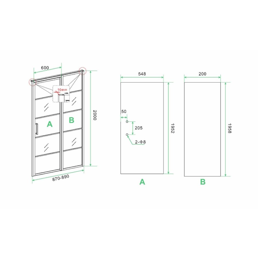 Nisdeur Horizon met Vast Paneel 90x200 cm 8 mm NANO Mat Zwart