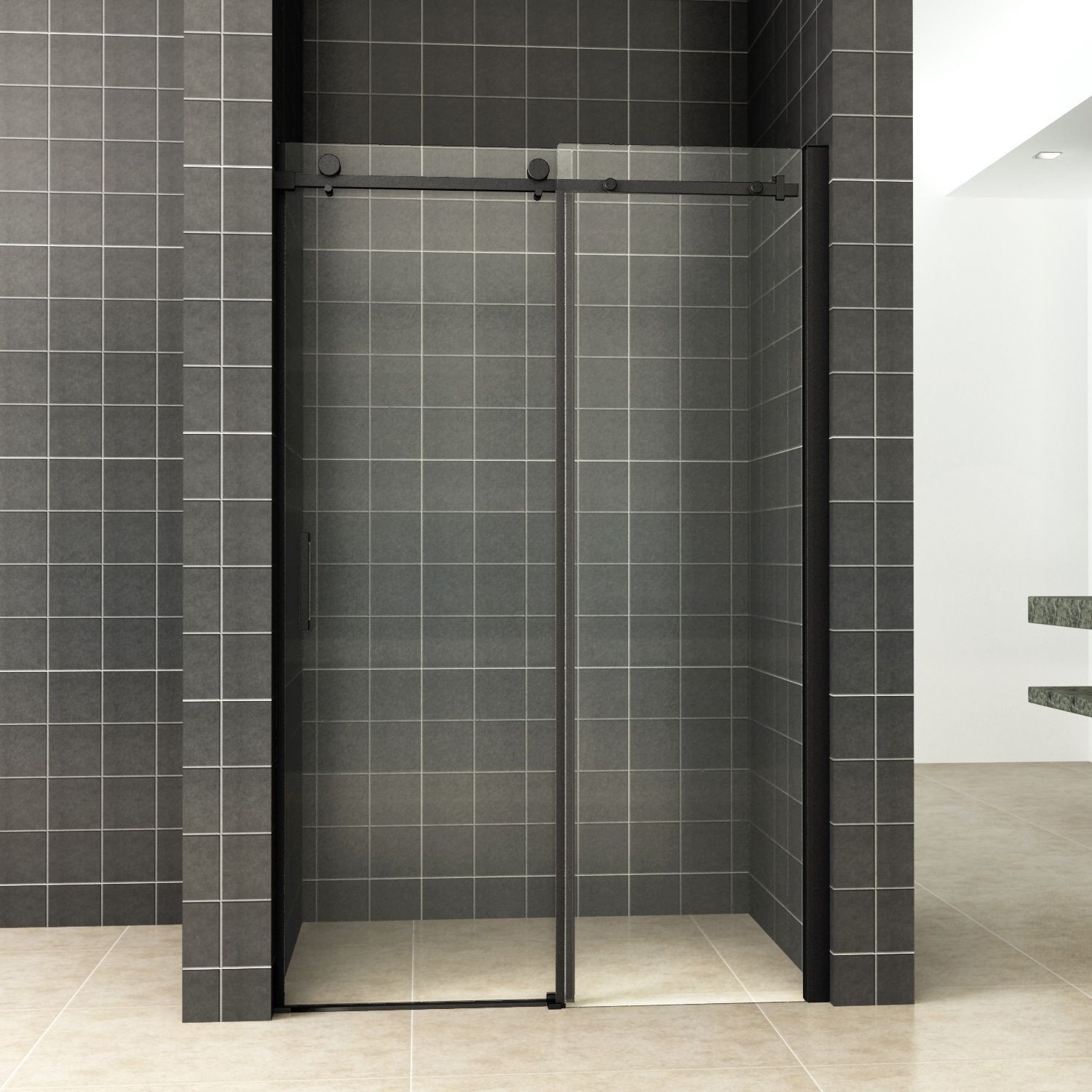 Wiesbaden Nisdeur Schuifbaar 2-Delig 120x200 cm 8 mm Nano Coating Mat Zwart