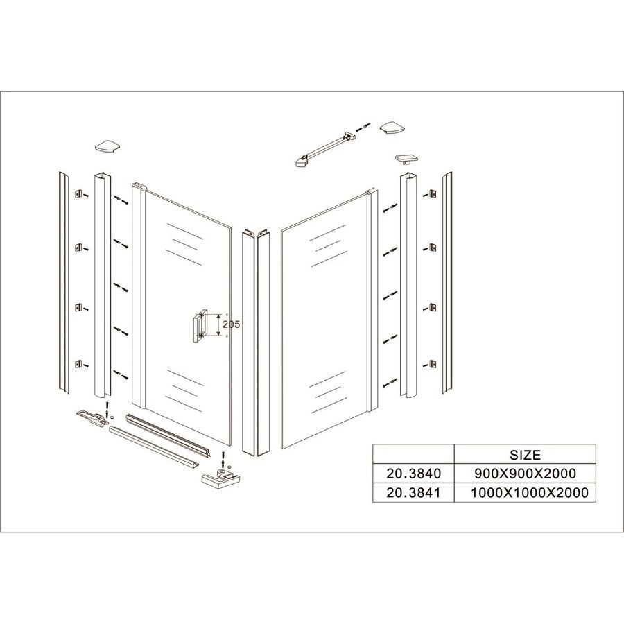 Swingdeur + Zijwand Uni 1000X1000X2000 Chroom 8Mm Nano
