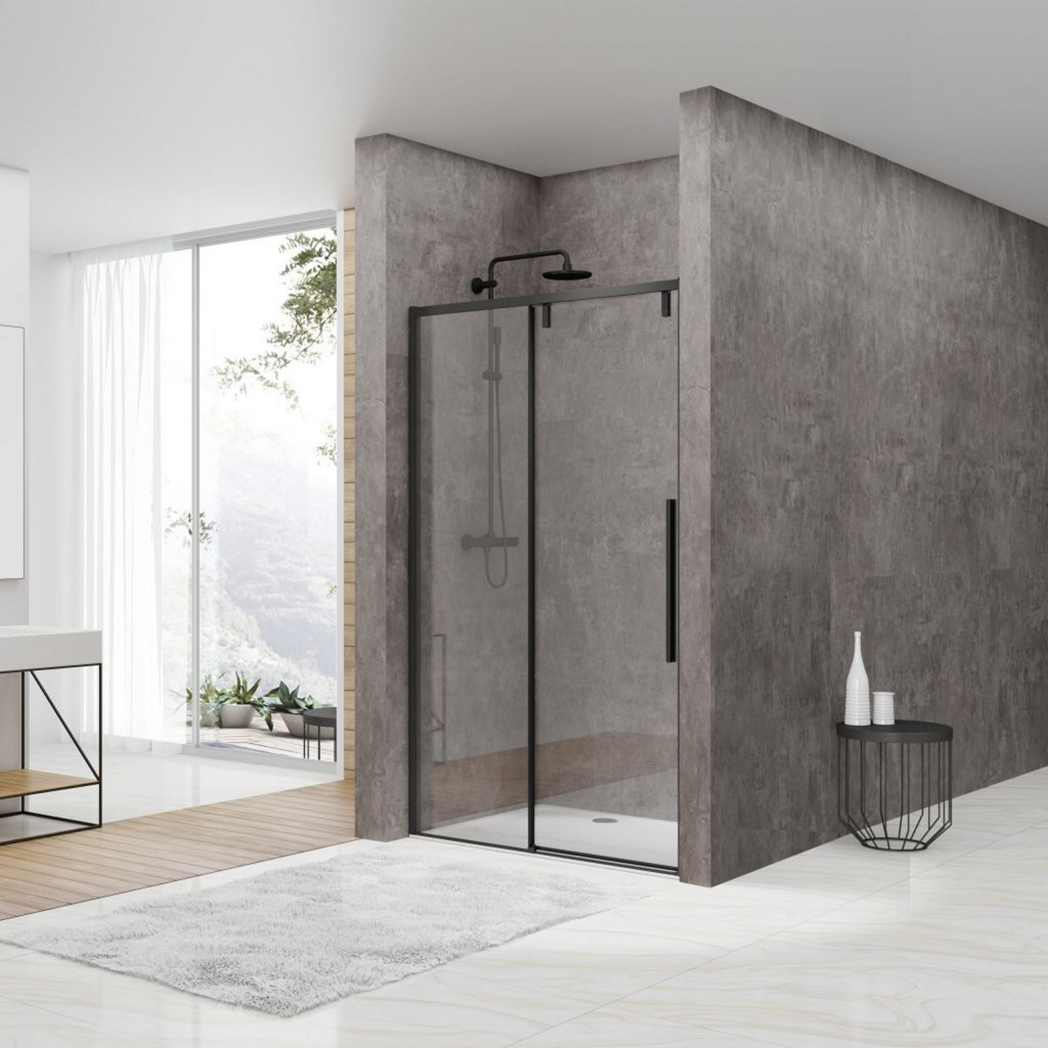 Nisdeur Van Rijn ST06 Schuifdeur Met Vaste Wand 180x200 cm 8 mm Soft Close Zwart van Rijn