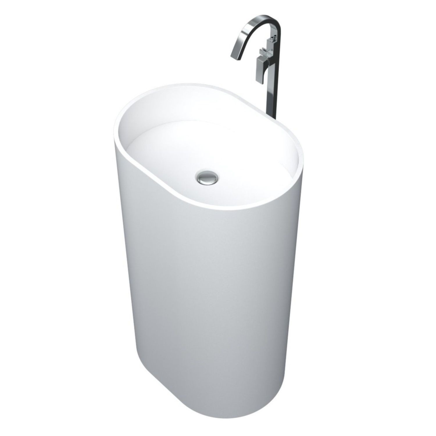 Wastafel Vrijstaand Crosstone Wendy 53x38x90 cm Solid Surface Ovaal Mat Wit Aquasplash