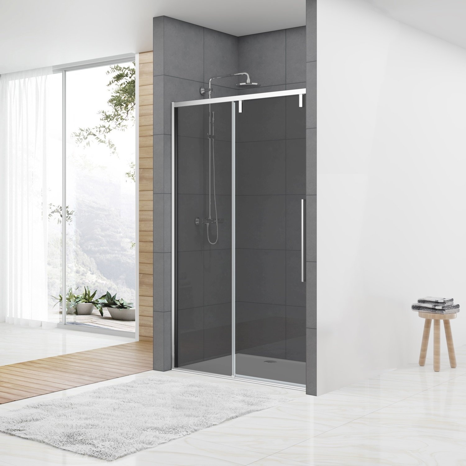 Nisdeur Van Rijn ST06 Schuifdeur Met Vaste Wand Rookglas 120x200 cm 8 mm Soft Close Chroom van Rijn