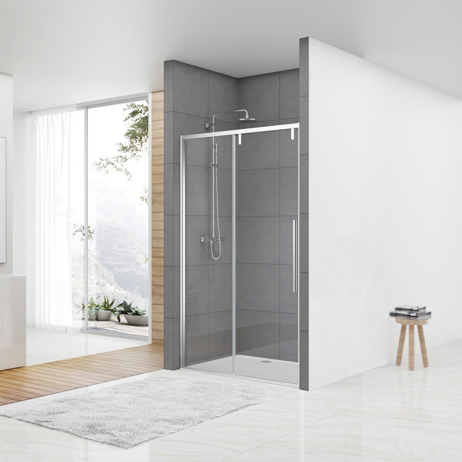 Nisdeur Van Rijn ST06 Schuifdeur Met Vaste Wand 140x200 cm 8 mm Soft Close Chroom van Rijn