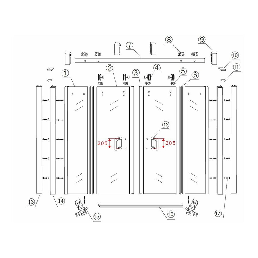 Nisdeur Aquasplash Schuifbaar 4-Delig 180x200 cm Mat Zwart