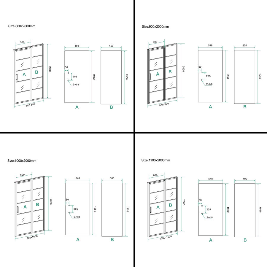 Nisdeur Horizon met Vast Paneel 8 mm NANO Mat Zwart (ALLE MATEN)