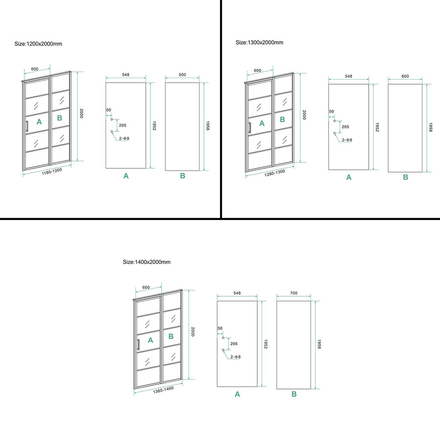 Nisdeur Horizon met Vast Paneel 8 mm NANO Mat Zwart (ALLE MATEN)