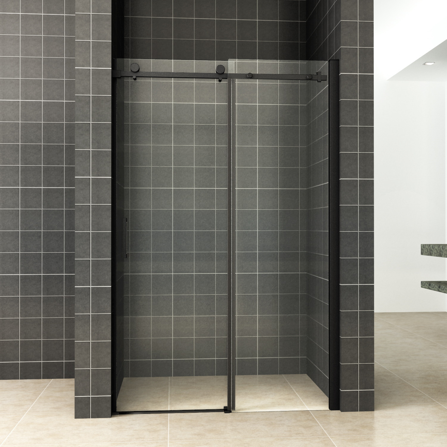 Wiesbaden Nisdeur Schuifbaar 2-Delig 110x200 cm 8 mm Nano Coating Mat Zwart