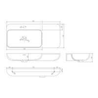 Wastafel Sapho Niagara Rechthoek Links 90x40x14 cm Solid Surface Mat Wit