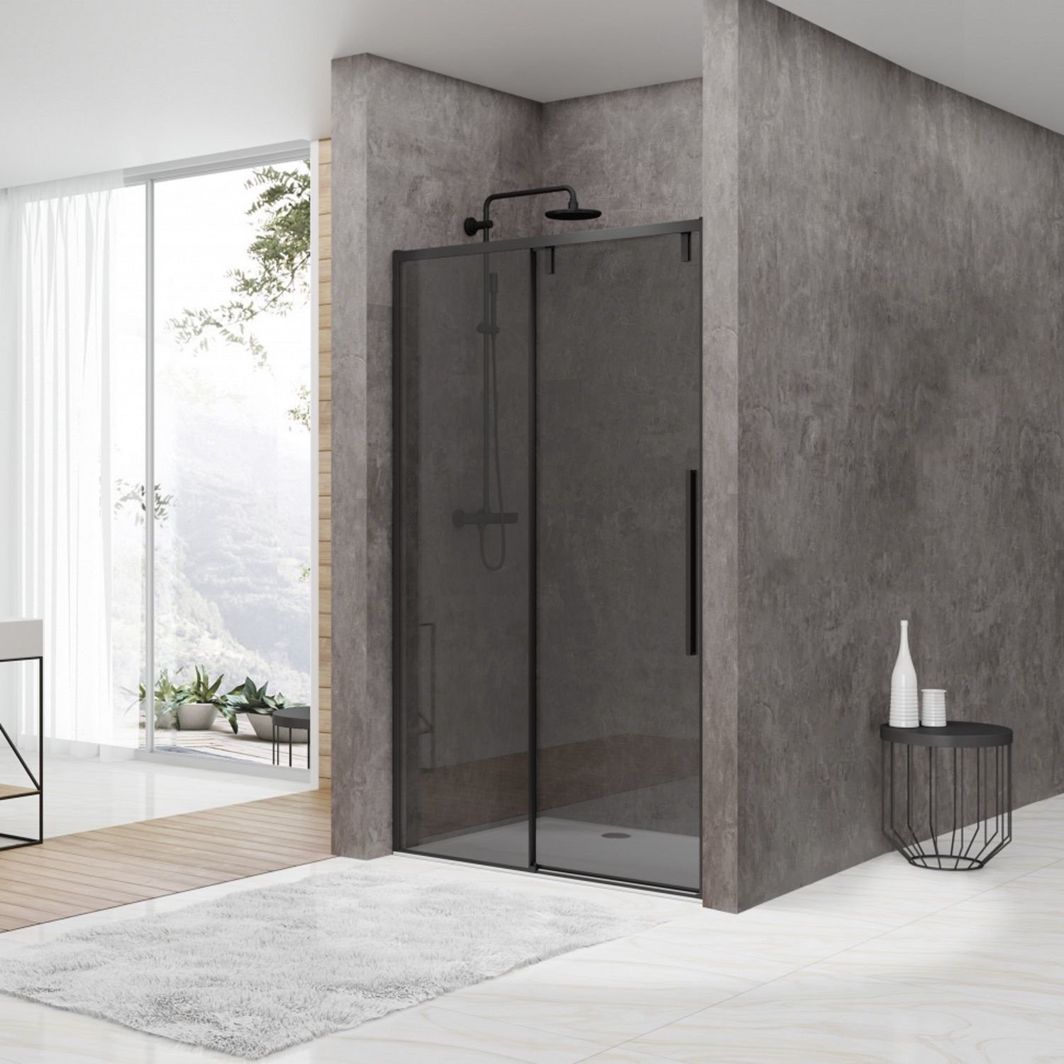 Nisdeur Van Rijn ST06 Schuifdeur Met Vaste Wand Rookglas 180x200 cm 8 mm Soft Close Zwart van Rijn