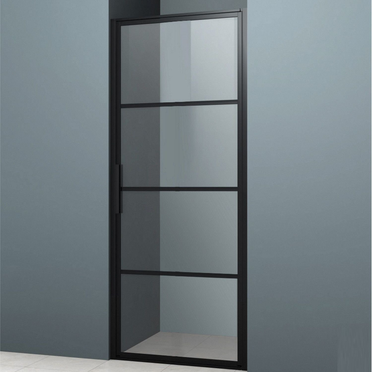 Nisdeur Lacus Tremiti 60x200 cm 6 mm Helder Glas Mat Zwart Aluminium Profiel Lacus