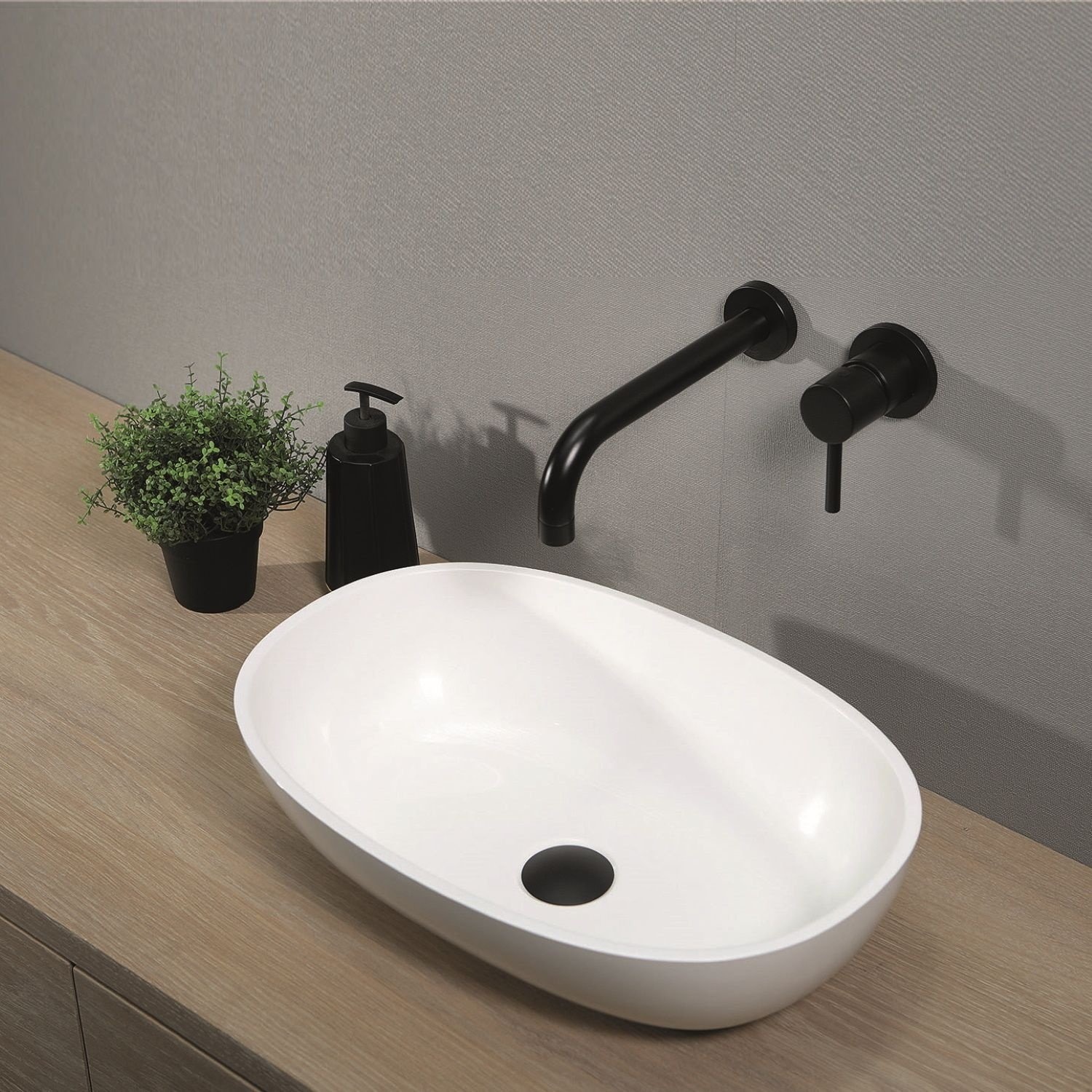 Opzetwastafel Luca Sanitair Ovaal 48x32.5x13.5 Mineral Stone Glans Wit Luca Sanitair